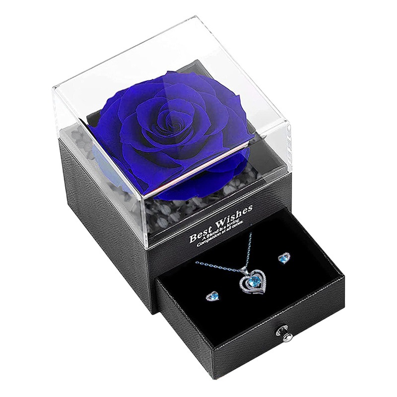 Naxi reina eterna flor Acrílico caja de joyería flores rosa al por mayor caja decorativa regalo del Día de San Valentín