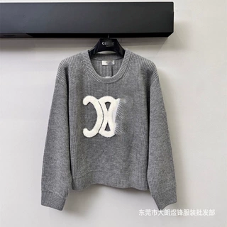 南油高定秋冬新款简约休闲百搭凯旋门套头圆领落肩长袖毛衣女