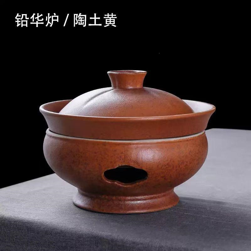 Chinese-style rustic ceramic round clay candle warmer and soup pot with lid, suitable for hotels and restaurants