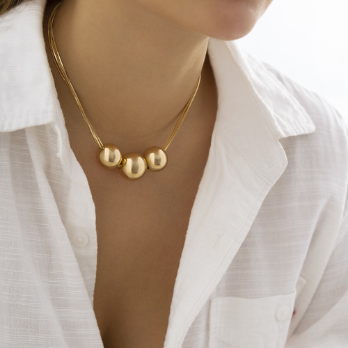 Cross-border European and American jewelry: Minimalist, trendy hip-hop punk-style necklaces—unique, personalized beaded chain necklaces for niche fashion lovers.