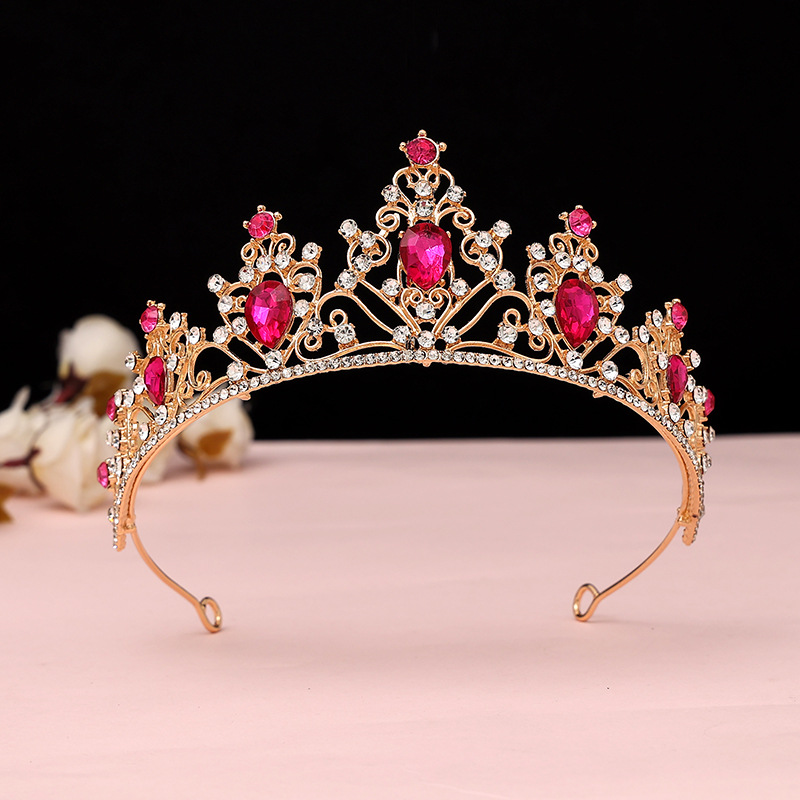 Online Rojo Negro Barroco corona tocado novia estilo coreano 18 años de edad, mujer adulta Ceremonia de cumpleaños princesa Corona al por mayor