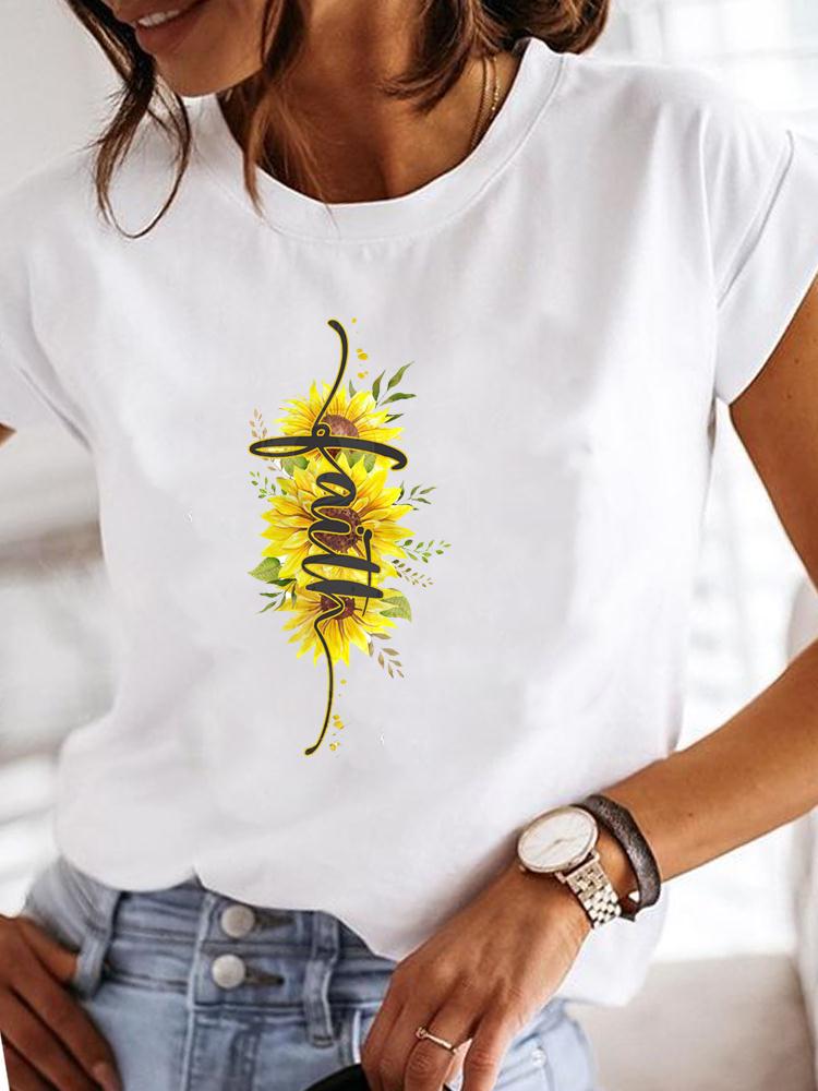 168g Weight Short Sleeve Sleeve Length Pullovers Placket Type Regular Sleeve Sleeve Type Polyester Fabric Type Regular Top Length T-shirt Tops Type Daily Occasion Round Neck Neckline Breathable Function Regular Fit Fit Type Letter, Chrysanthemum Pattern Summer, Spring, Autumn Season Women'S Gender Printing Design Fashion Style Wholesale Women'S Fashion Letter Chrysanthemum Short Sleeve Printing T-Shirts 18