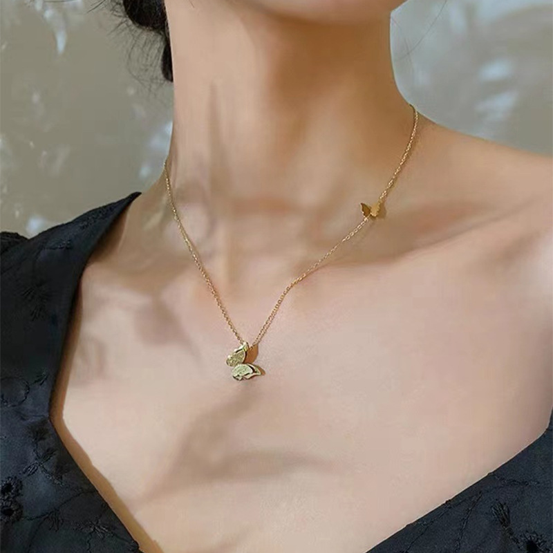Women Sweet Butterfly Stainless Steel Necklace Plating Metal Stainless Steel Necklaces_colorza_4