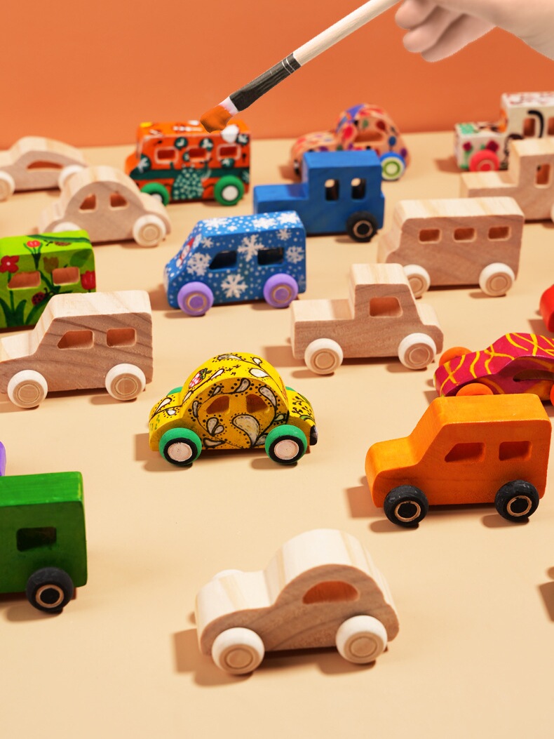 幼儿园diy手工木质涂鸦小车儿童彩绘画填色模型玩具立体涂色积木
