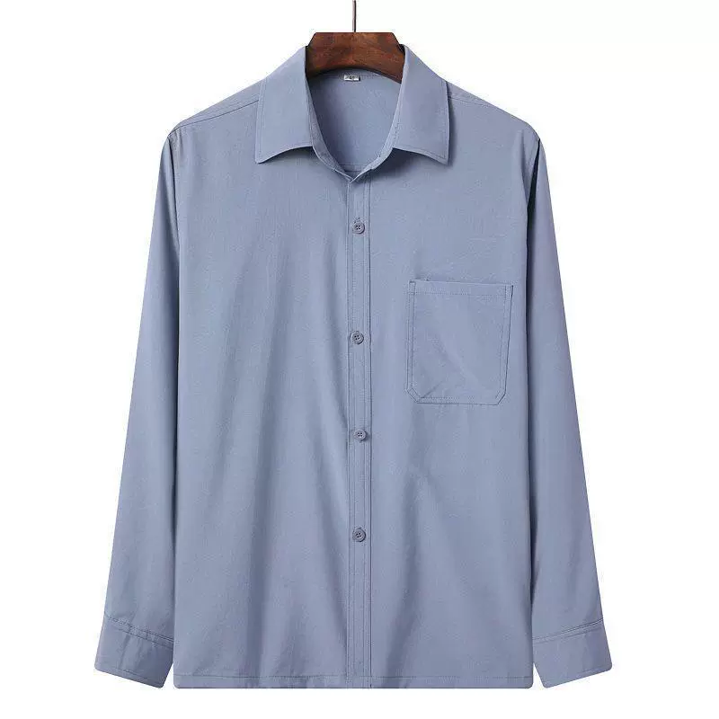 Мужчины среднего и пожилого возраста рубашка с длинными рукавами из ледяного шелка весной и летом тонкая повседневная сплошная рубашка пожилого дедушка папа наряд