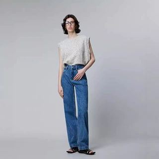 轻奢纯棉牛仔裤女秋季轻奢质感大牛面料显高显瘦硬挺高腰直筒裤