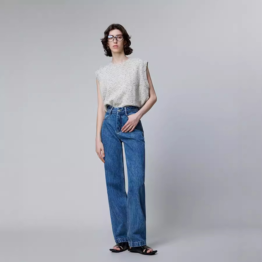 Lan Yuxi 2025 Women's Jeans for Autumn, Light Luxury Texture, High-Quality Fabric, Makes You Look Taller and Slimmer, Stiff High-Waisted Straight-Leg Pants