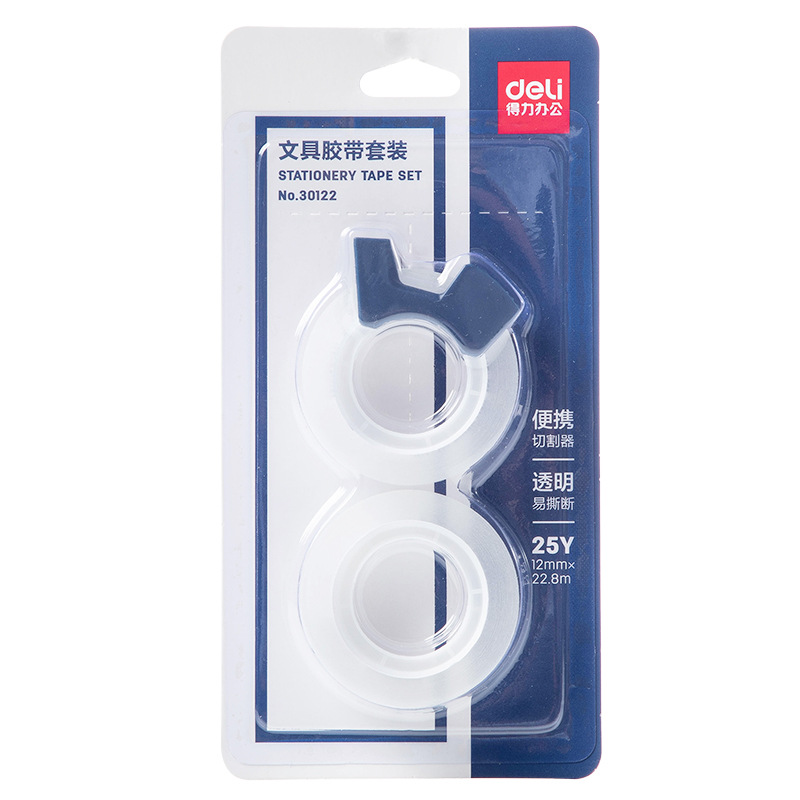 Deli 30122 cinta pequeña transparente 12mm estudiante mano lágrima cinta adhesiva cinta traje con cortador