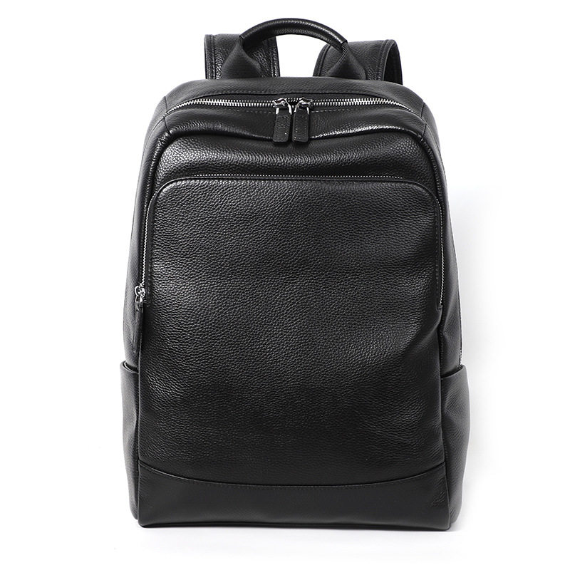 Ba lô nam da bò thật lớp đầu cỡ lớn 41×28×12 cm, ngăn laptop 14 inch chống nước — Màu đen