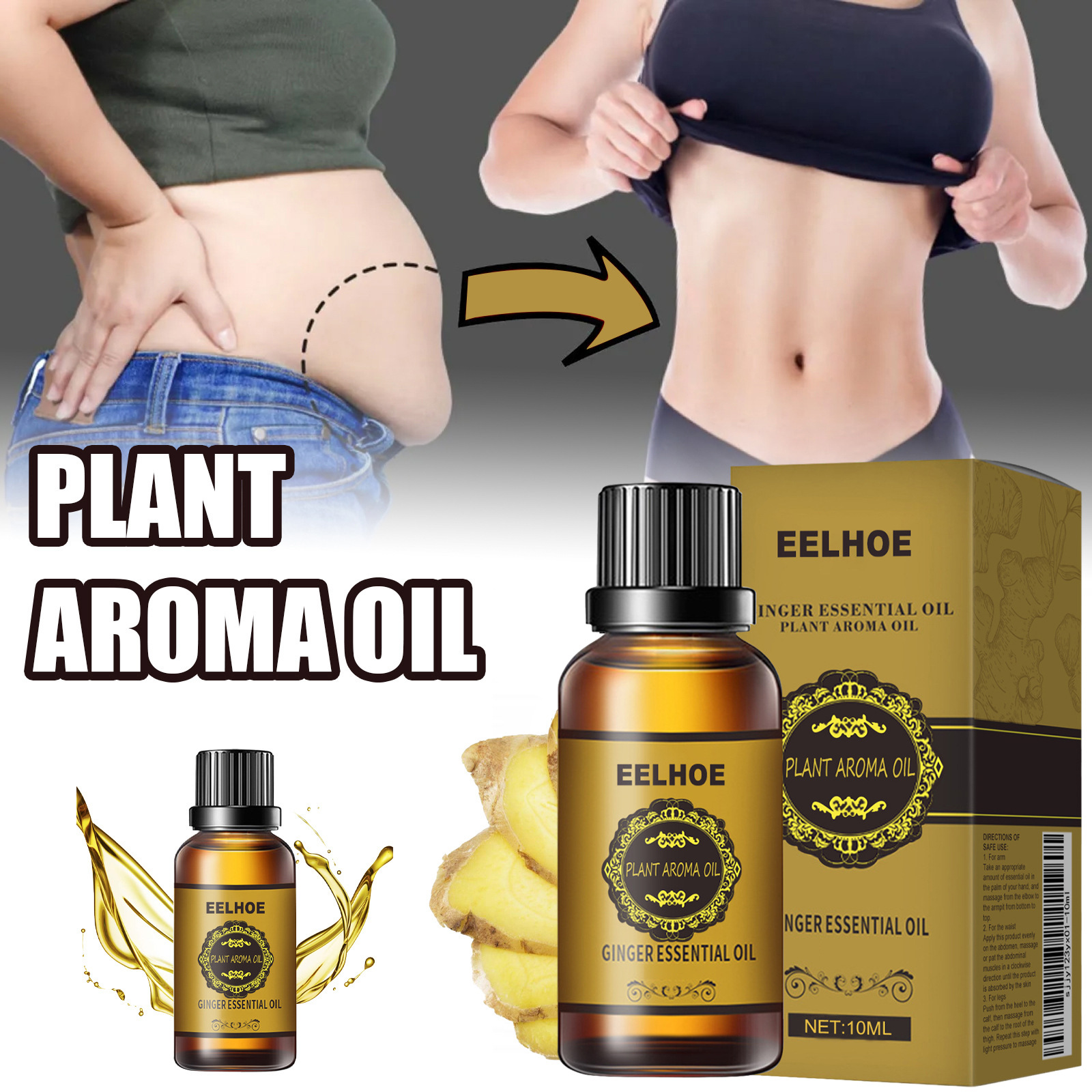 Eelhoe Softening Ginger Essential Oil Softens Skin, Highlights the Figure, Gently Moisturizes and Hydrates the Body, Massage Essential Oil