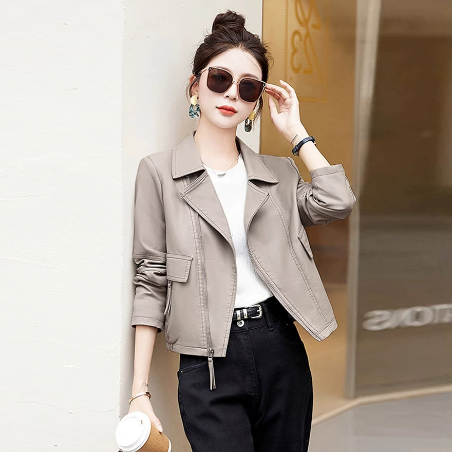 Короткая осенняя куртка из PU-кожи для тинейджеров - повседневный Slim Fit, актуальный сезонный стиль на каждый день