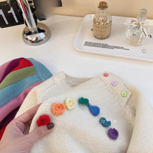 Korean Version 2024 Autumn/Winter New Girls' Stylish Solid Color Knit Top Children's Versatile Top Baby Sweater Jacket