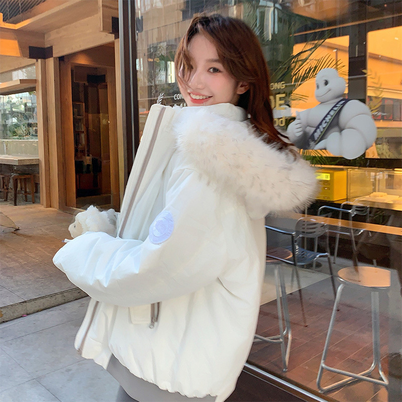 蓝色面包服短款女冬季新款韩版棉衣棉服女保暖学院风设计感外套潮|undefined