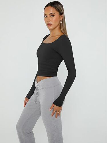 Women's Short Sleeve Independent Station Solid Color Western Style Collar Slim Fit Clothing Long Sleeve T-shirt