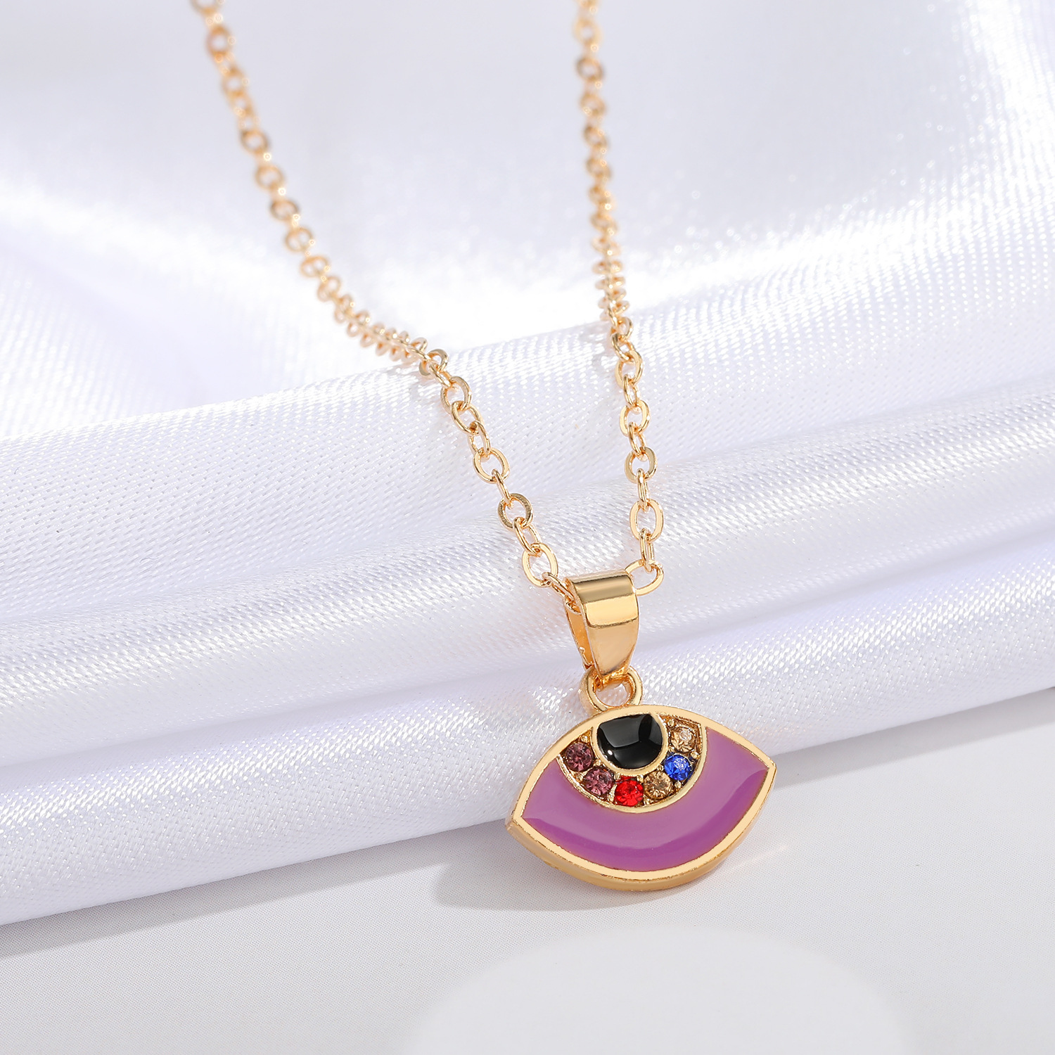 retro semicircle colorful diamond pendent alloy necklace wholesale Nihaojewelry