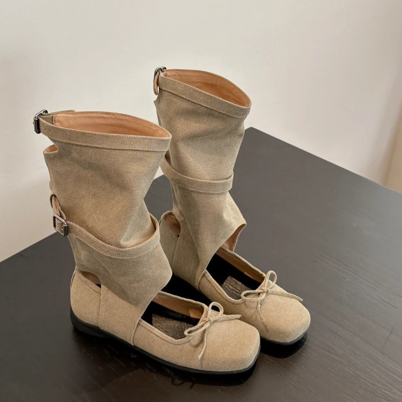 2025 New Niche Design Internet Celebrity Maillard Spring, Summer and Autum Boots Women's Bow Cut Out Breathable Casual Boots