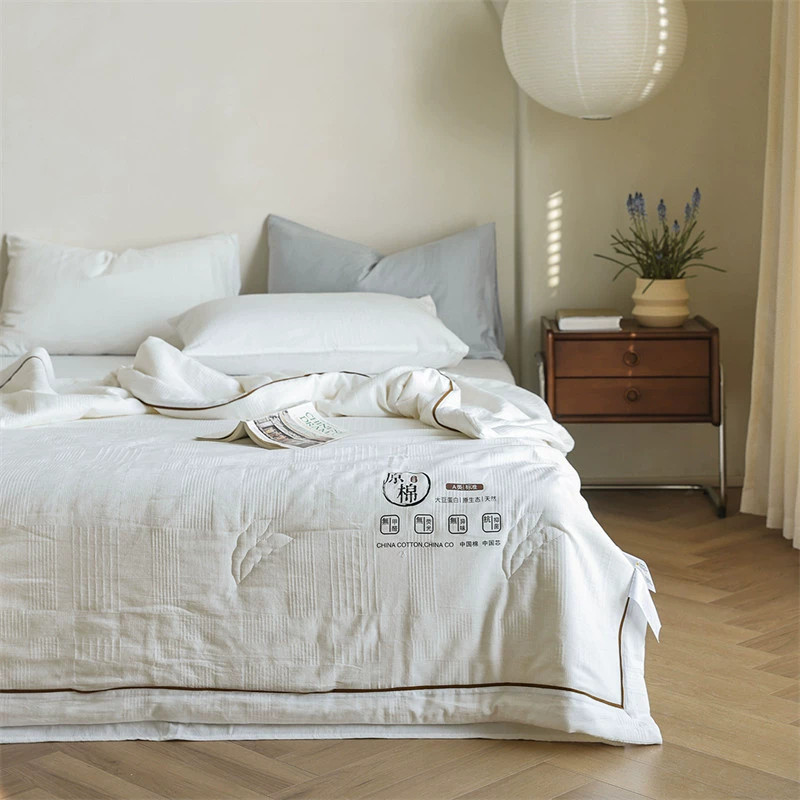 Хлопковое стираное жаккардовое летнее одеяло без принта Хлопковое летнее прохладное одеяло Одеяло с кондиционером Машинная стирка Одноместное и двойное тонкое одеяло из чистого хлопка