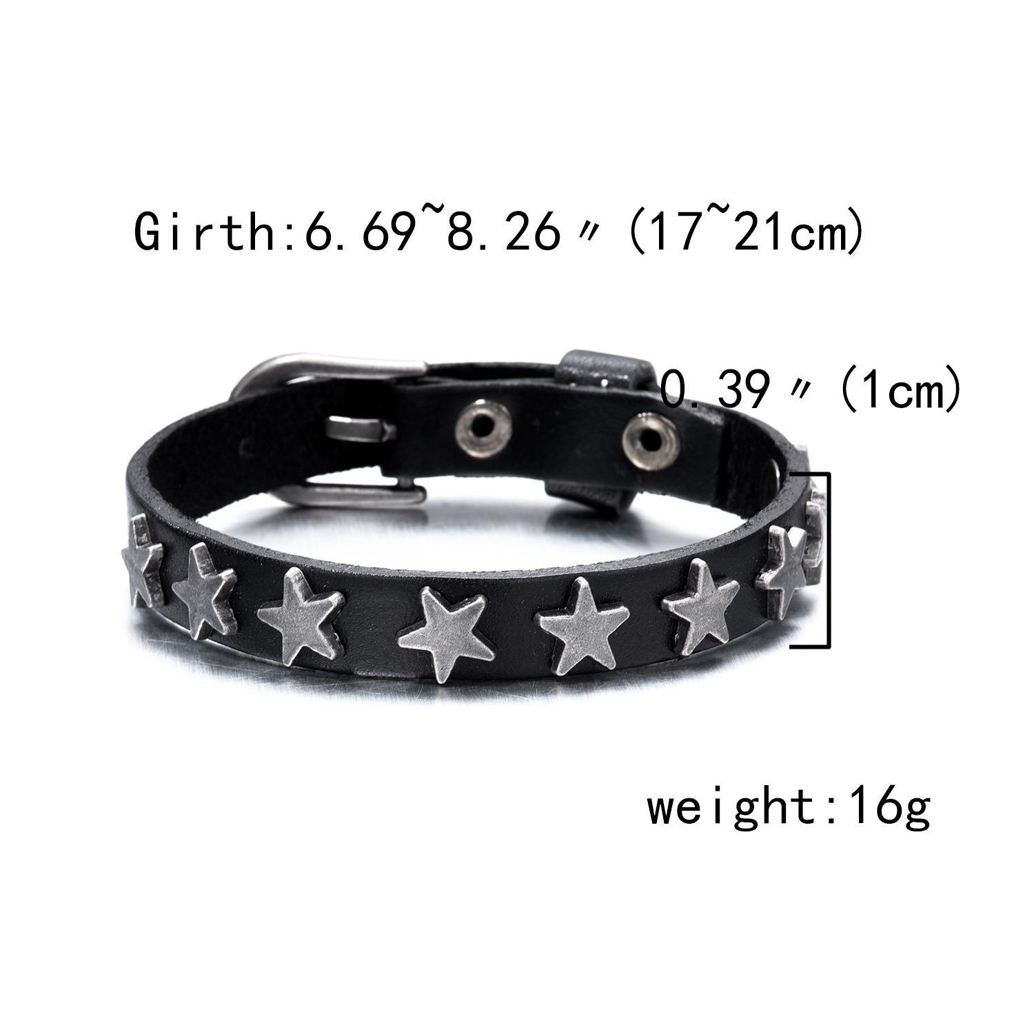 20g Weight Bangle Classification 1 Piece Quantity Daily, Street Occasion Pu Leather Material Star Pattern Men's Gender Punk, Simple Style Style Punk Simple Style Star Pu Leather Men's Bangle Men Cord & Leather Bracelets 6
