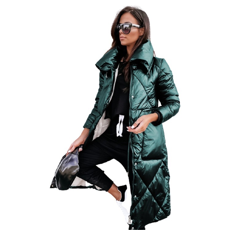 Women's Clothing bright faced temperament commuter lapel long cotton coat women's top long sleeved zipper cotton coat_voghion.com
