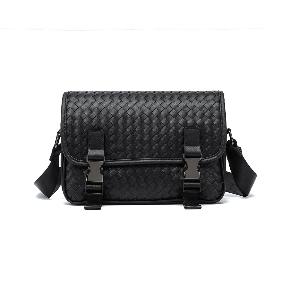 Woven men's bag, genuine leather bag, top-layer cowhide shoulder bag, large-capacity casual crossbody bag, men's woven shoulder bag