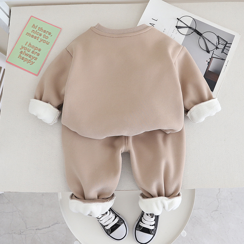 Langer Plüsch-Herren-Damen-Schatz-Herbst-Winter-Western-Freizeitpullover, langärmliges zweiteiliges Set, Baby und_voghion.com