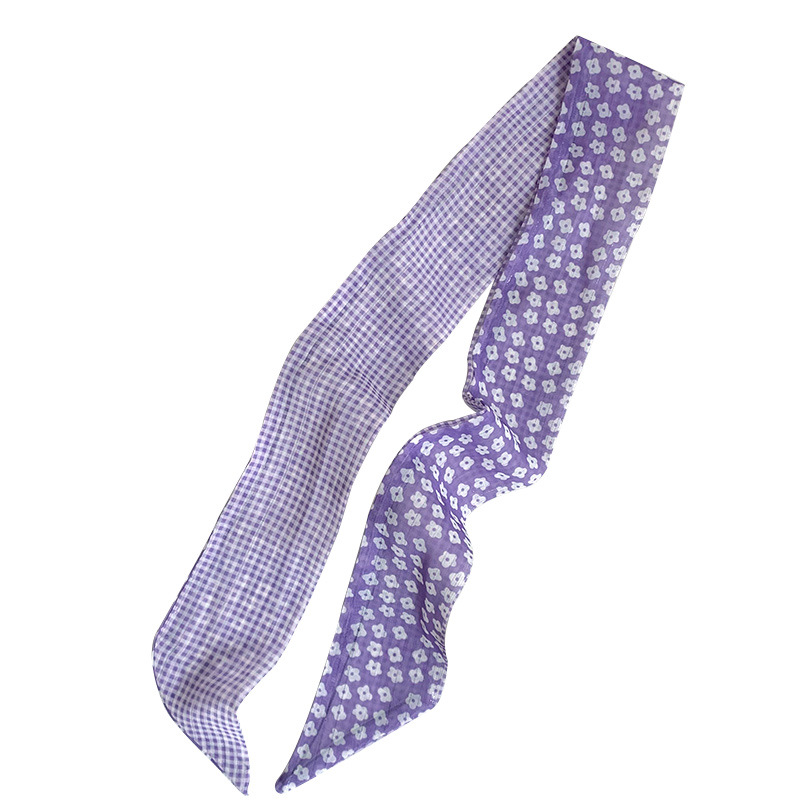 Pañuelo de seda pequeño largo francés de verano, cinturón de pelo floral pequeño, paquete de cabello trenzado, bufanda de cinta fina de gasa