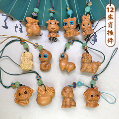 十二生肖手機鏈芭比檀木創意動物掛件卡通生肖錢包配飾小禮品