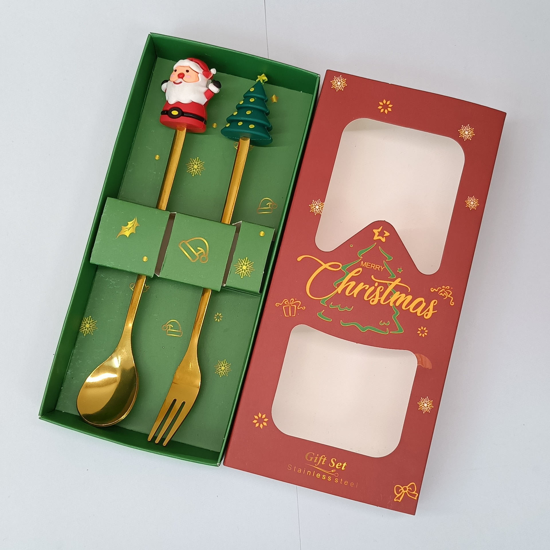 Cuchara transfronteriza de acero inoxidable Santa Claus árbol cuchara de café postre tenedor de fruta muñeca cuchara tenedor vajilla juego de regalo image 8