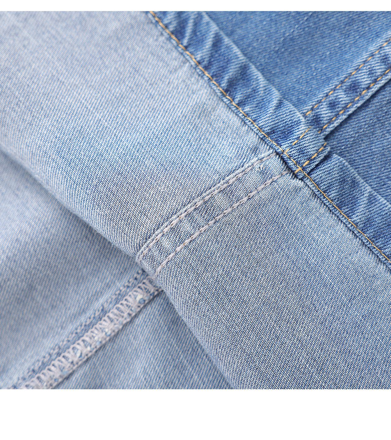 Váy denim nữ cạp cao dáng chữ A tay ngắn mùa hè — Cao bồi xanh chi tiết 23