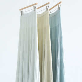 早春高腰显瘦坑条拖地洋气伞裙气质通勤渐变纹理纯色长半裙A字裙