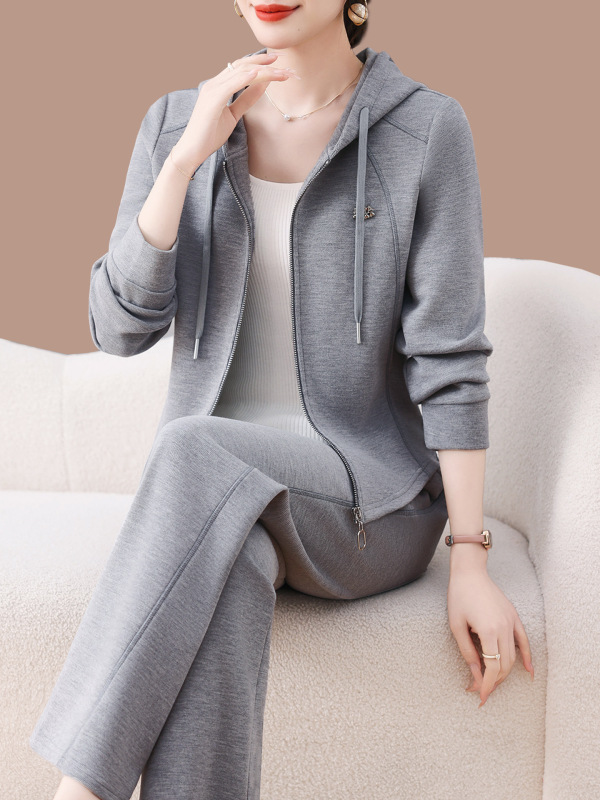 休闲运动套装女春秋2025新款时尚洋气妈妈显瘦连帽卫衣外套两件套|undefined