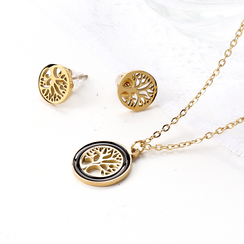 Daily Occasion Stainless Steel Material Simple Style Tree Stainless Steel Enamel Plating Earrings Necklace