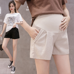 1532 # Maternity Cotton and Linen Shorts Summer Thin Loose Breathable Outer Wear Maternity Wear Belly Support Pants High Waist Three-Quarter Pants