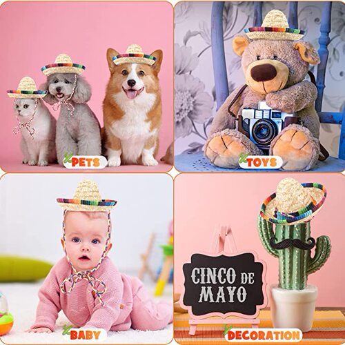 Amazon's best-selling 15cm mini wide-brimmed Mexican hat, Cinco de Mayo straw hat party decoration with rope suitable