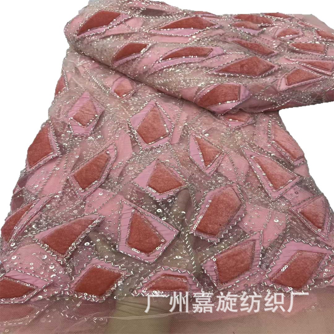 Tela bordada con lentejuelas en forma de tubo triangular irregular, con relleno de algodón, tela de malla bordada tridimensional para vestidos de novia y ropa de mujer. image 6