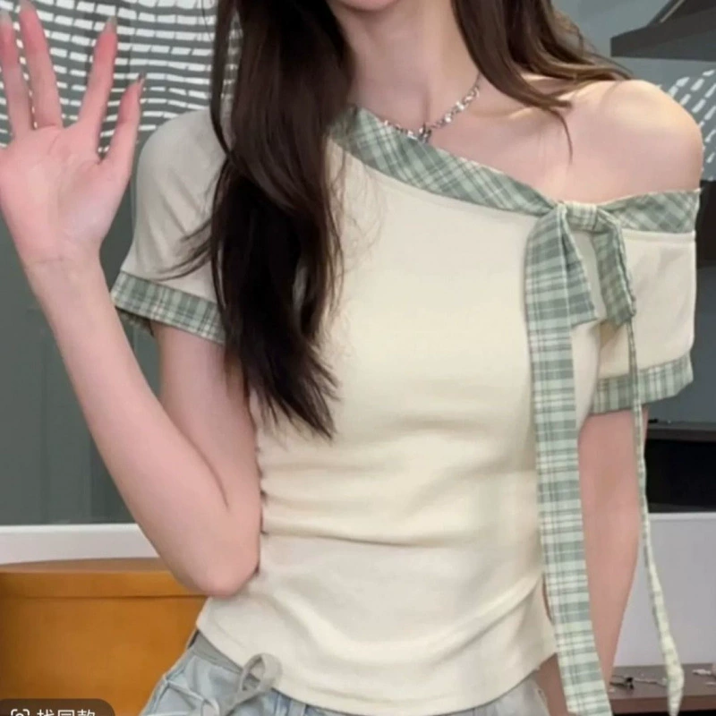 Хлопковая французская милая рубашка с короткими рукавами и бантом на бретельках, летний дизайн, новый для похудения