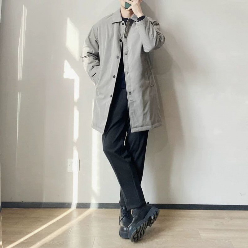 2024 겨울 새로운 따뜻한 흰색면 패딩 재킷 남성용 중장 코트 가벼운 성숙한 비즈니스 임원 옷깃 자켓면 패딩 재킷 남성용