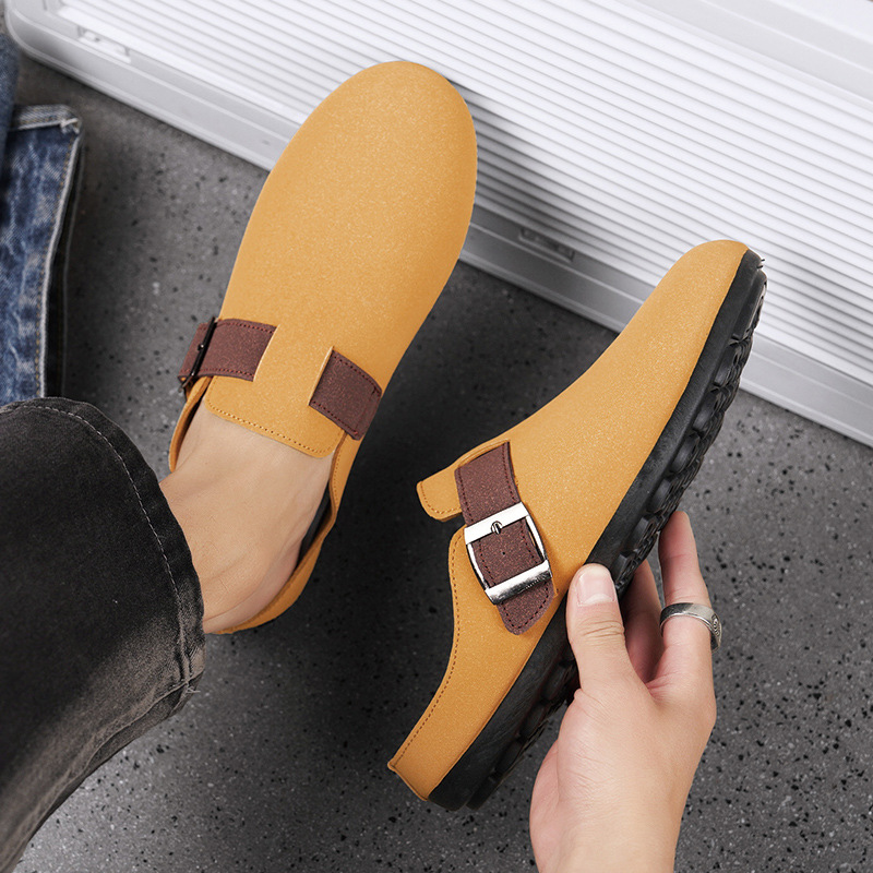 Zapatos Boken de alta gama 2025 nuevas medias zapatillas de puntera de suela gruesa de primavera para usar zapatos perezosos de un pie