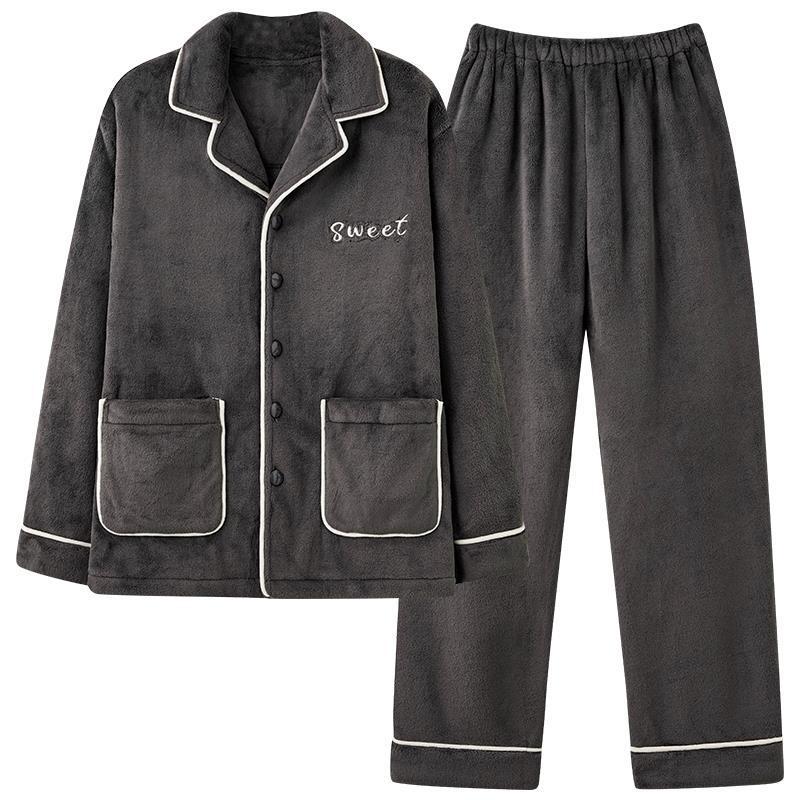 Pijamas cálidos de lana de coral para hombres otoño y invierno engrosados con un conjunto de lana 2025 nueva ropa de franela para el hogar