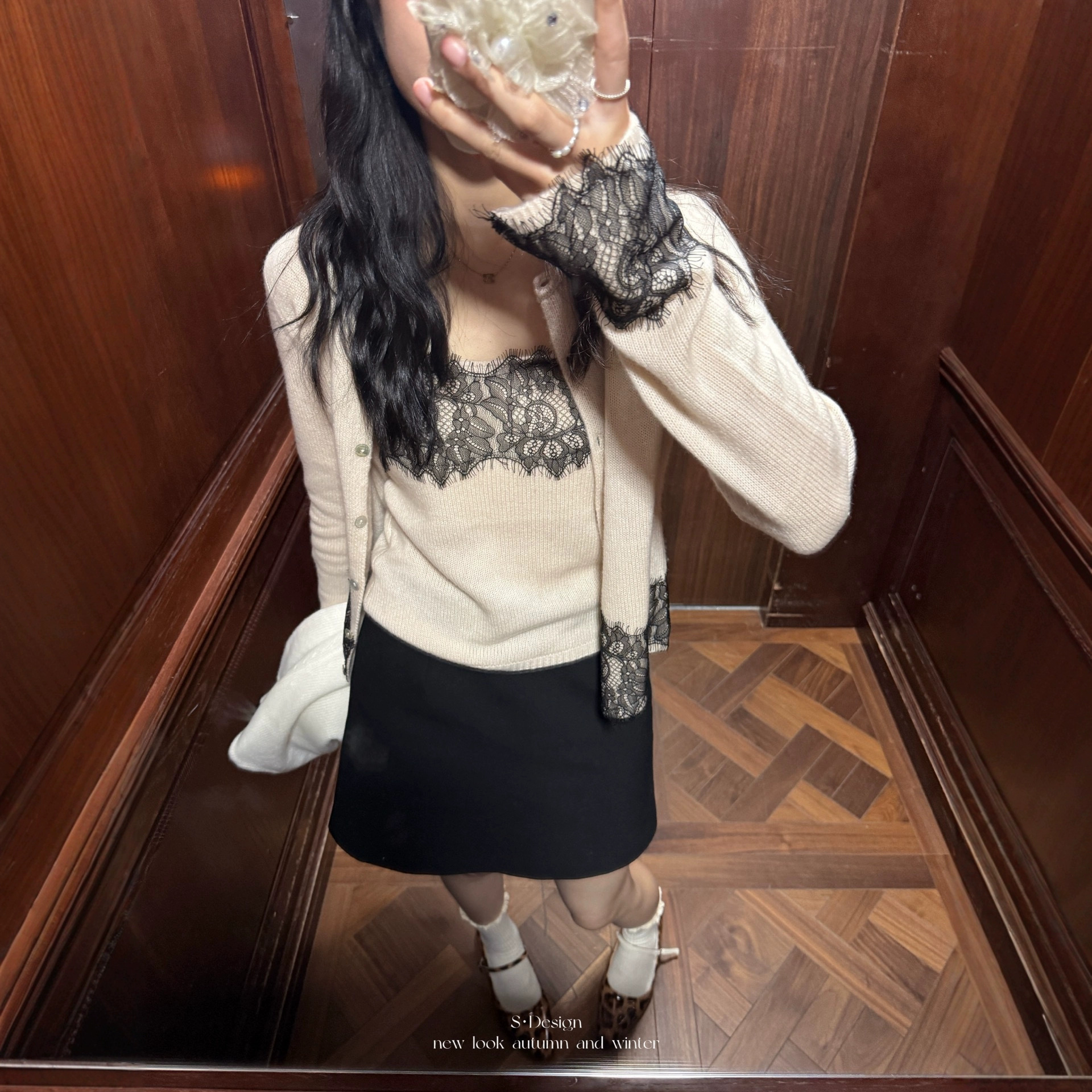 【梧桐雨篇】 法式复古千金风蕾丝拼接蕾丝圆领丝羊绒名媛针织衫