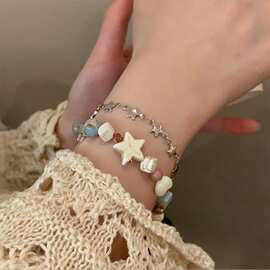 撞色海星天然石串珠手链女夏季轻奢小众设计手饰闺蜜学生简约手串