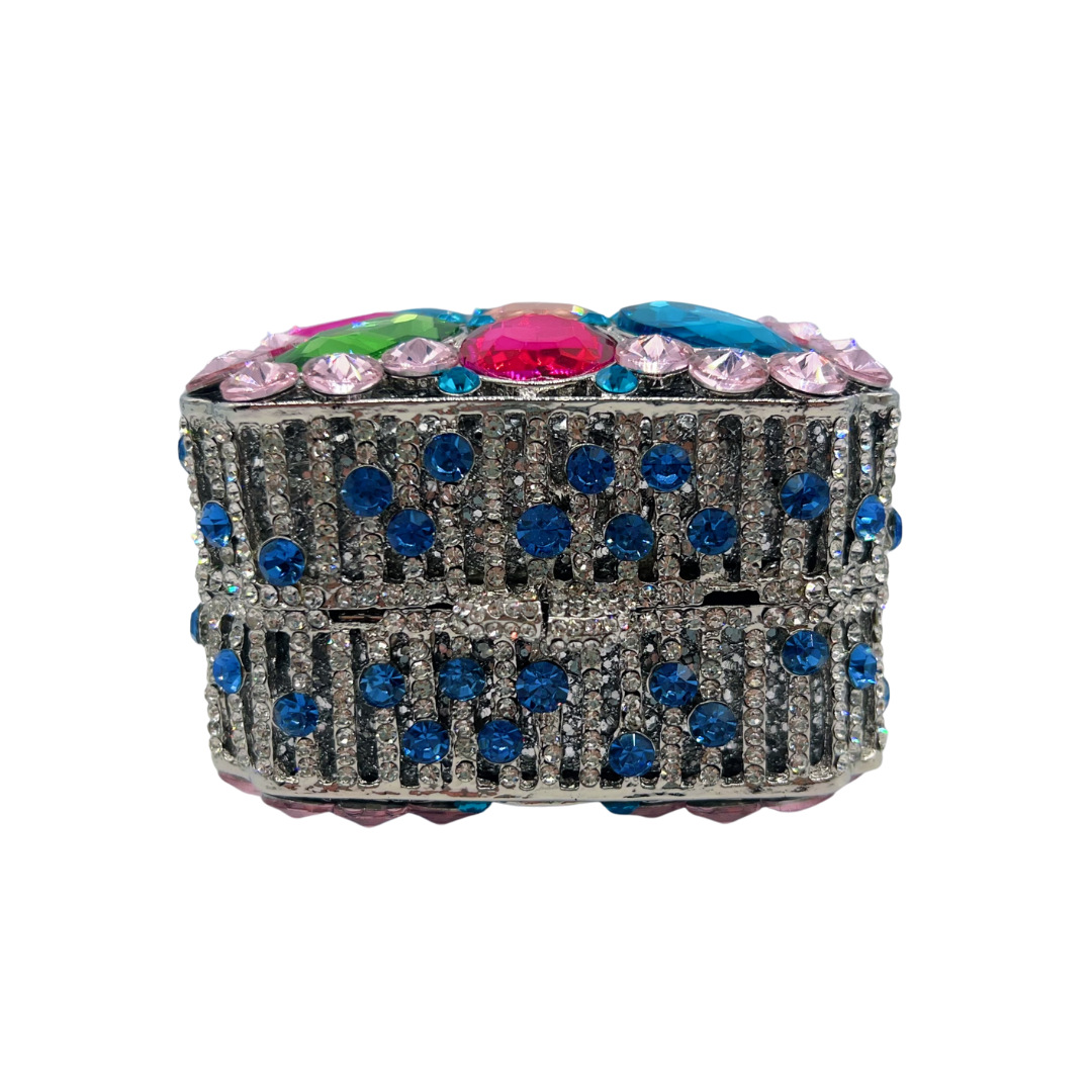 Túi clutch nữ hộp vuông nhỏ đính pha lê kim cương giả dự tiệc — Bạc, Màu sắc, màu xanh lá cây, Tùy chỉnh các màu khác chi tiết 5