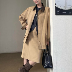 Dun * 家25早春の新しいファッション通勤はレトロな中性工装の中で長いジャケットを着ている