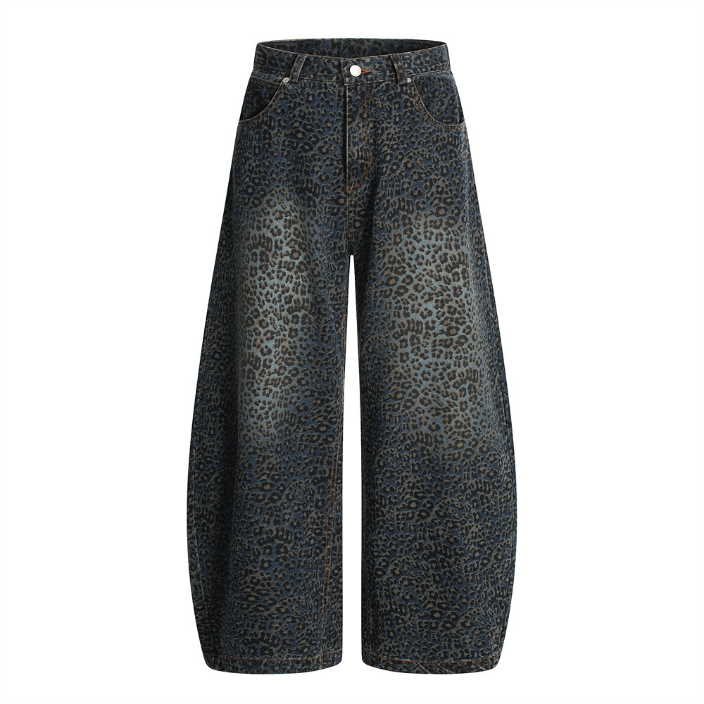Jeans da uomo con stampa leopardata stile distressed casual_voghion.com