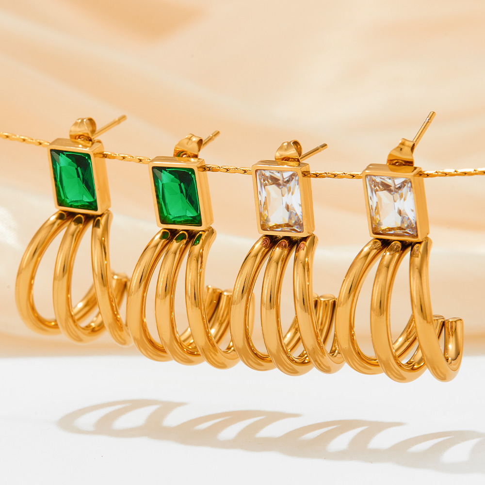 16g Weight Vacuum Plating Gold Plating Process 304 Stainless Steel Ear Needle Material 16K Gold Plated, White Gold Plated, Gold Plated Plating Material 1 Pair Simple Style Square Inlay 304 Stainless Steel Zircon 16K Gold Plated White Gold Plated Gold Plated Earrings