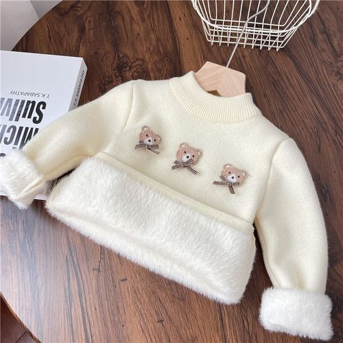 Children's Autumn/Winter One-Piece Fleece Sweater for Boys and Girls, Winter Fleece Lining Base Shirt for Kids, Baby Thicker Knit Topwear, Trendy
