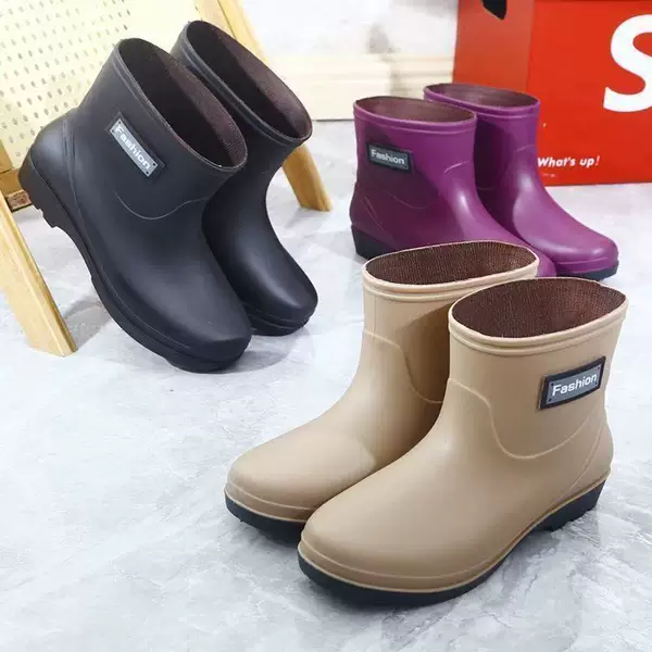 Short Rain Boots Women's Rain Shoes Rubber Shoes Low Waist Water Shoes High-rise Water Shoes Anti-slip Waterproof Shoes Comfortable Simple Summer
