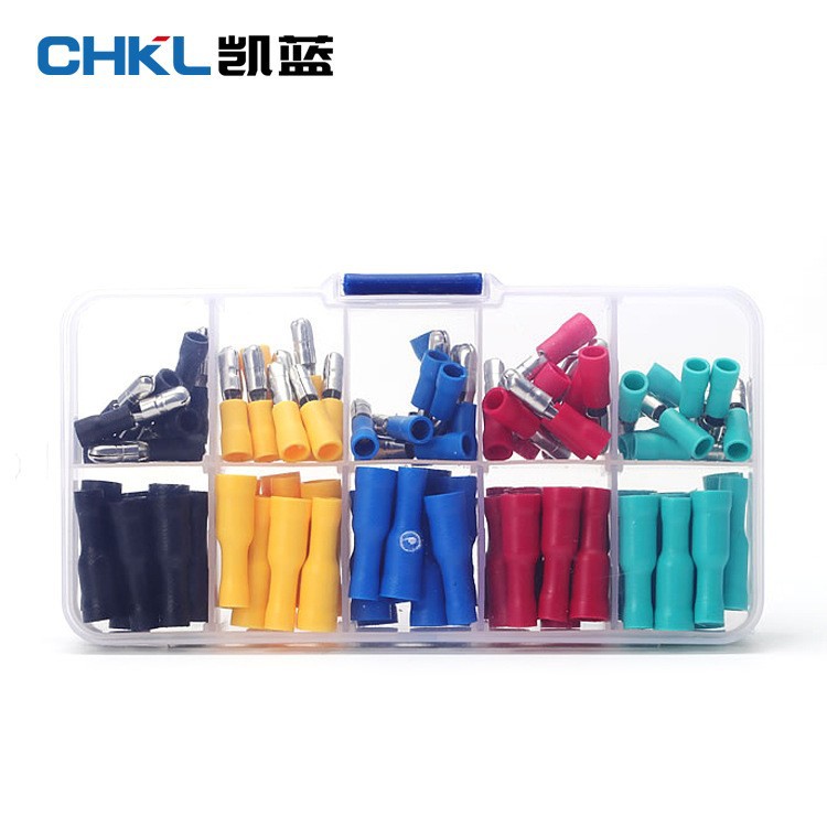 厂家子弹头电线对接头 冷压快速接线端子公母对插连接器盒装50套