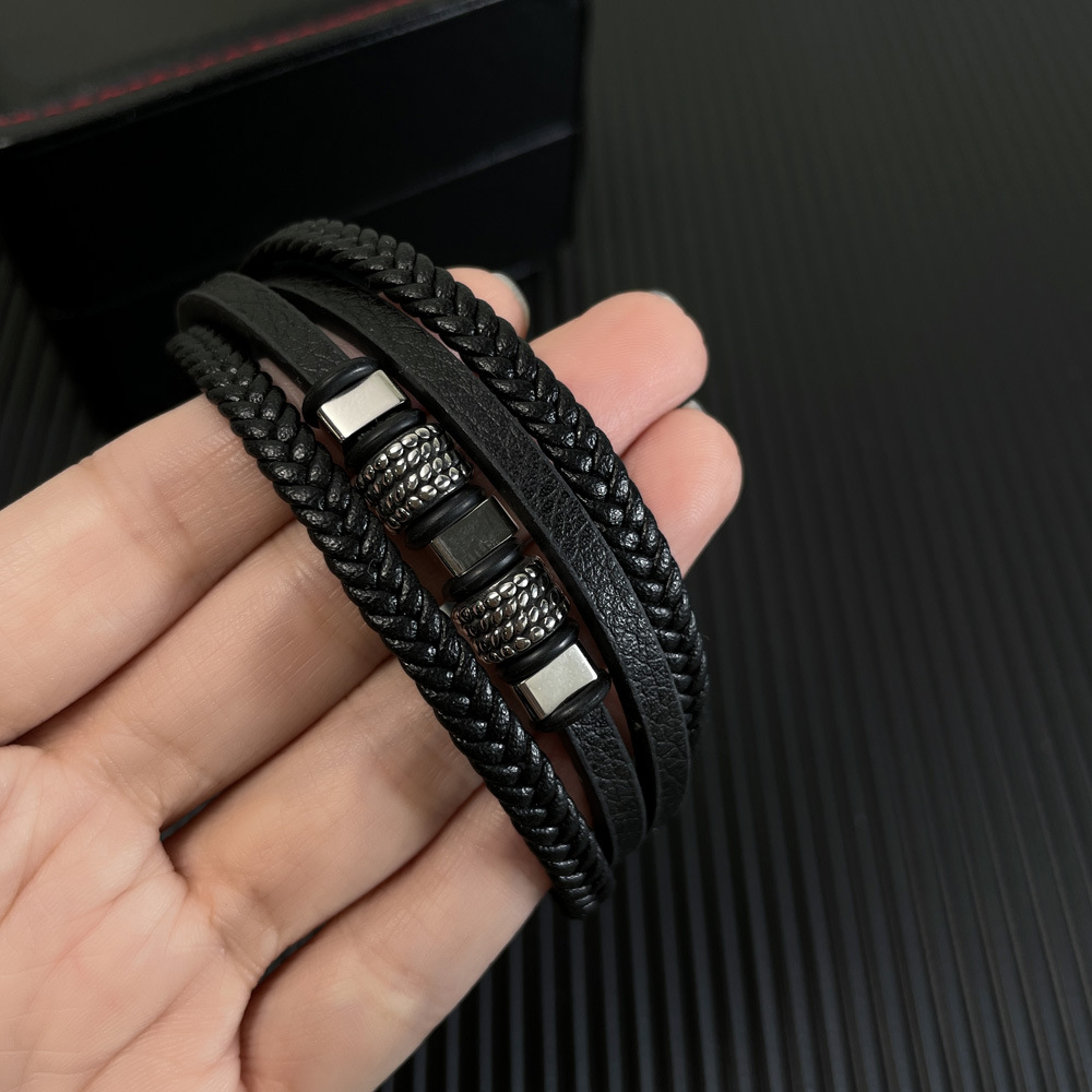 Men's Multi-layer Leather Bracelet Stainless Steel Magnetic Clasp_voghion.com