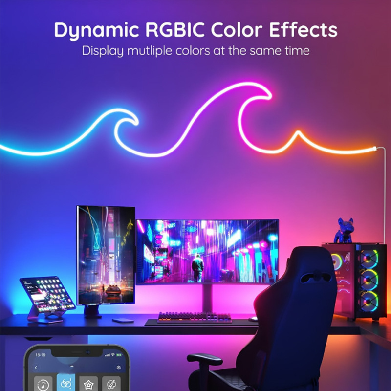 LED Neon Silicone Light Strip Set Fantasy Color LED Strip IC Smart Graffiti RGB Music Waterfall Atmosphere Waterproof Shaping